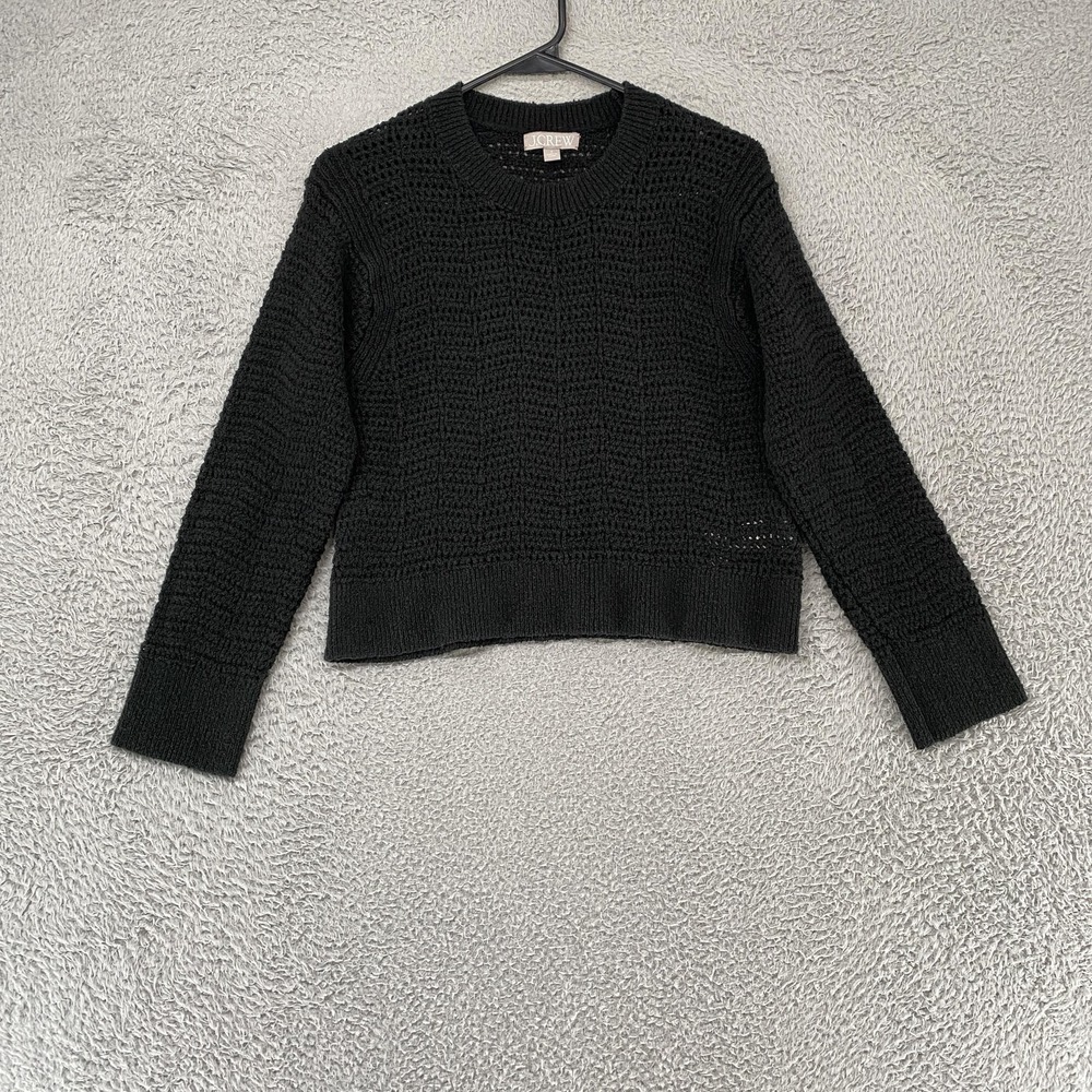 J Crew Sweater Womens Small Black 100% Cotton Pointelle Crew Neck Pullover